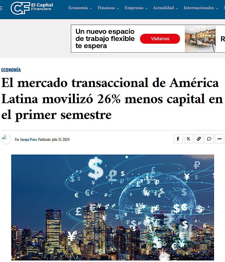 El mercado transaccional de Amrica Latina moviliz 26% menos capital en el primer semestre